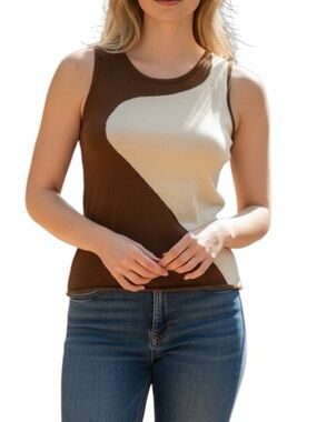 Cider Brown and Cream Women's wave Tank Top sz Medium